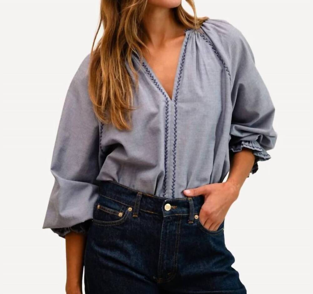 NEW MILLE harper relaxed cotton blouse in blue